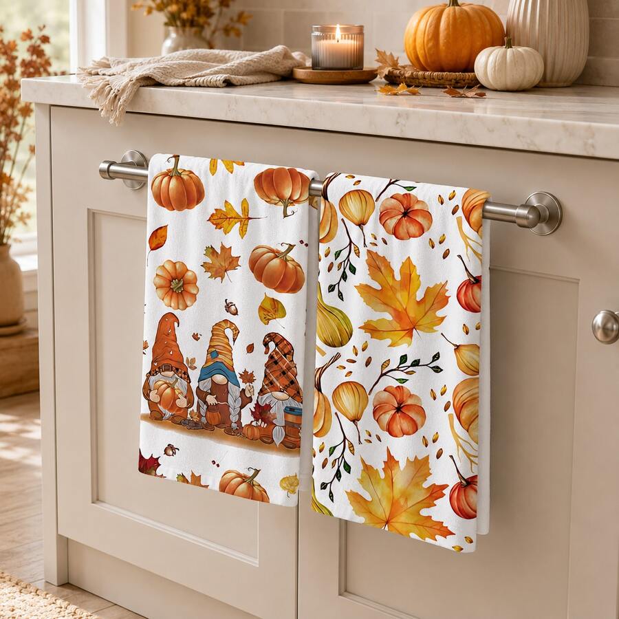 2/4/6pcs, Elf Pumpkin Pattern Printed Kitchen Towels, Super Soft Microfiber Highly Absorbent Tea Towels, Dish Cloths, Cleaning Towels, Hand Towels, Suitable For Cooking, Baking, Wiping Cleaning And Kitchen Decoration, Kitchen Accessories, Daily Essentials - Multicolor - View 1