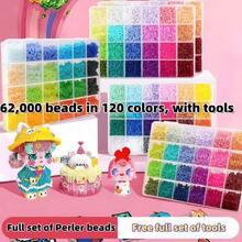 62,000pcs 120 Colors Full Set, High-Quality Hama Beads Set, Complete DIY Pixel Art Gift Pack, With Full Upgraded Tool Kit, Suitable For Family, Handmade Pixel Art Crafts, Craft Beads Set, Creative Art - Multicolor - View 2