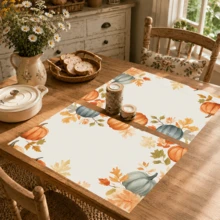 1pc/4pcs/6pcs Pumpkin Pattern Printed Linen Placemats, Rectangular Table Mats, Washable, Easy To Clean, Plate Mats, Bowl Mats, Western Style Mats, Suitable For Kitchen, Dining Room, Family Gatherings, Coffee Table And Daily Table Decor - Multicolor - View 5