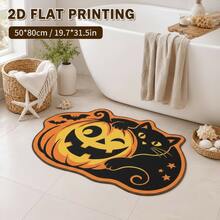 1pc, Washable 950g Velvet Pumpkin & Black Cat Irregular Decorative Rug, Non-Slip Polyester Bottom, 7mm Thick, Suitable For Living Room, Bedroom, Entryway, Small Rug, Decorative Rug, Area Rug, Halloween, Gift, All-Season, New Arrival, Easy To Clean - Multicolor - View 4