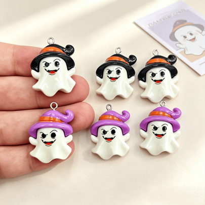 6/12pcs Halloween Black & Purple Hat Ghost Resin Pendants, Suitable For DIY Jewelry Making, Perfect For Halloween Accessories, Earrings, Necklaces, Bags - Random Color