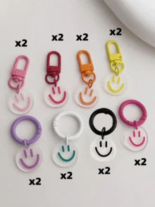 Cute 8pcs/Set Women's Smile Design Multi-Color Candy Color Car Earphone Keychain, Fashion Key Ring, Suitable For Daily Wear, Keychain Gift Souvenir - Multicolor - View 12