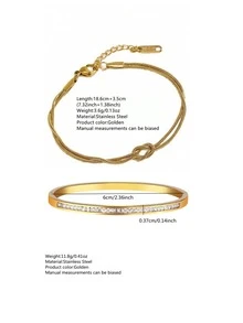 VceTd 1 Set Minimalist Style Stainless Steel Women's Jewelry Set With Geometric Design, Suitable For Daily Wear - Yellow Gold - View 10