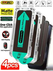 NNBILI 4入組磨砂隱私螢幕保護貼，附自動安裝套件，相容 iPhone 18/18 Pro/18 Pro Max/17/17Air/17Pro/17Pro Max/16/16E/16Pro/16Plus/16 Pro Max/15 Pro/15/14 Pro Max/14/13 Mini/12 Mini/11 Pro Max/XS Max，磨砂 9H 鋼化玻璃隱私螢幕保護貼，防刮、防指紋，相容手機殼，相容動態島，手機螢幕保護貼，手機配件，防摔、防碎 - 4件霧面 - 查看 31