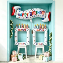 Happy Birthday Banner & Photo Frame Foil Balloon Set, 37 Inch Birthday Banner Balloon, 2pcs 28 Inch Selfie Photo Frame Balloons, Birthday Photo Props, Birthday Party Decorations - Happy Birthday Banner & Photo Frame - View 6