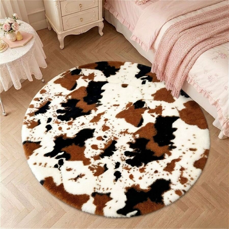 1pc Marble Pattern Dual-Color Round Rug, American Style Asymmetrical Spotted Living Room Entryway Decorative Mat, Luxury Personalized Plush Bedroom Decorative Foot Mat, Soft Skin-Friendly Autumn/Winter Bedroom Bedside Blanket, Living Room Entryway Decorative Mat, Bathroom Floor Mat, Welcome Mat, Small Rug, Floor Mat, Outdoor Door Mat, Living Room Rug, Decorative Rug, Home Decor, Bedroom Rug, Washable Rug - Multicolor - View 1