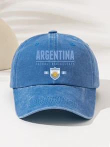 1件時尚極簡水洗棒球帽「ARGENTINA」印花圖案，送給家人與朋友的禮物，極具吸引力的四季裝飾風格，美式復古圖案運動風，男女通用時尚必備單品 - 阿根廷5 - 查看 21