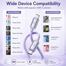Kabel Data Pengisian Cepat Type-C ke Type-C 120W 6A, Jalinan Nilon, Kompatibel dengan iPhone 15-17 15Pro S25 S24 S23 S22 S21 12Pro P40 P60, Kabel Pengisian Daya Ponsel Android, Kabel USB C, Kabel Transfer Data Pro Pro, Kabel Dual Type-C - Mauve Purple - View 7