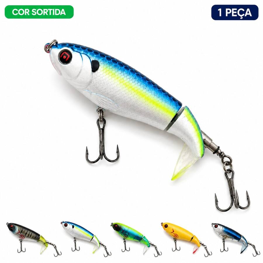 1 Isca Artificial de Superfície para Robalo, Cauda Giratória, Cor Sortida