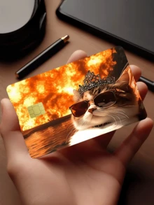 1pc Cool Cat Official Credit Card Sticker Privacy Protection Card Skin, Fun Holiday Gift PVC Material Anti-Fingerprint Anti-Scratch Wear-Resistant Card Sleeve, Suitable For Couples, Small Chip Card, Bank Card, Credit Card, Transit Card, Student Campus Card Personalized DIY - Multicolor - View 1