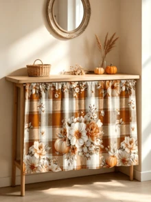 1pc Thanksgiving Floral Pumpkin Plaid Kitchen Curtain, Curtain, Table Skirt Easy To Clean, Rod Design Easy To Install, Suitable For Bathroom Kitchen Cabinet, High Quality Printing, Durable And Beautiful - Multicolor - View 2