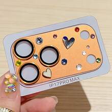 NNBILI Protector de Lente de Cámara con Corazón 3D de Strass Brillante de Lujo, Compatible con IPhone 17 Pro Max/18 Pro Max - Película Protectora Mate Exquisita, Diseño de Corazón Colorido, Resistente a Arañazos y Duradero, Material de Vidrio Templado - Naranja - Ver 14