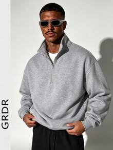 GRDR Men's Autumn/Winter Zip-Up Pullover Pullover Sweatshirt - Light Grey - View 10