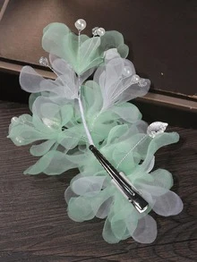 1件復古桃花仙氣手工髮飾，夏季綠色花枝頭飾，度假攝影表演側夾髮飾，性感風絲花頭飾，漢服髮飾 - 綠色 - 查看 5