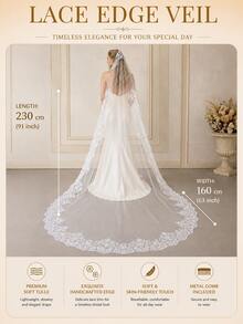Upgraded Elegant & Comfortable Style: Vintage Lace Bridal Veil With Lace Ruffle Train, Suitable For Vienna Cathedral And Church Weddings - Straight White - View 12