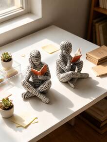 1pc Resin Abstract Sitting Reading Figure Ornament, Twisted Text Contemplating Human Sculpture, Ins Style Abstract Reader Desktop Decor, Vintage Literary Resin Statue - Anime Figures - Toys For Adults Women - Toy Weapons - Multicolor - View 3