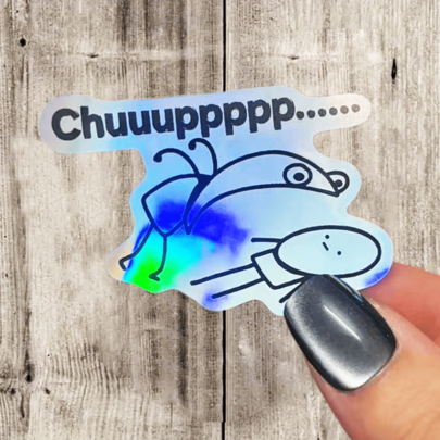Chuuuppppp Eat Up Big Mouth Beggar Holding Bowl Phone Case Laptop Decor Waterproof Vinyl Sticker - Durable Matte Surface, Self-Adhesive Bumper Sticker, Suitable For Cars, Windows, Laptops, Trucks, Water Bottles - Multi-Purpose Durable Design, Car Sticker