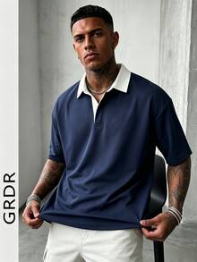 Áo thun nam GRDR cổ polo tay ngắn mùa hè, phối màu cổ điển, phù hợp mặc thường ngày ngoài trời - Màu xanh hải quân - Xem 7