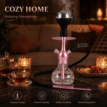 便攜式水煙管套組，現代迷你玻璃底座水煙管，順暢抽吸體驗，可拆卸設計，適合居家聚會、戶外休閒與送禮 - 玫紅色 - 查看 5