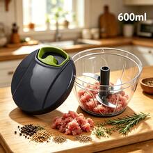 Stainless Steel Pull Rope Manual Food Chopper, Multi Functional Garlic Meat Fruit Nut Slicer, Portable Quick Prep Processor For Onion Garlic, Durable Household Kitchen Gadget Gift - Gray 900ML - View 7