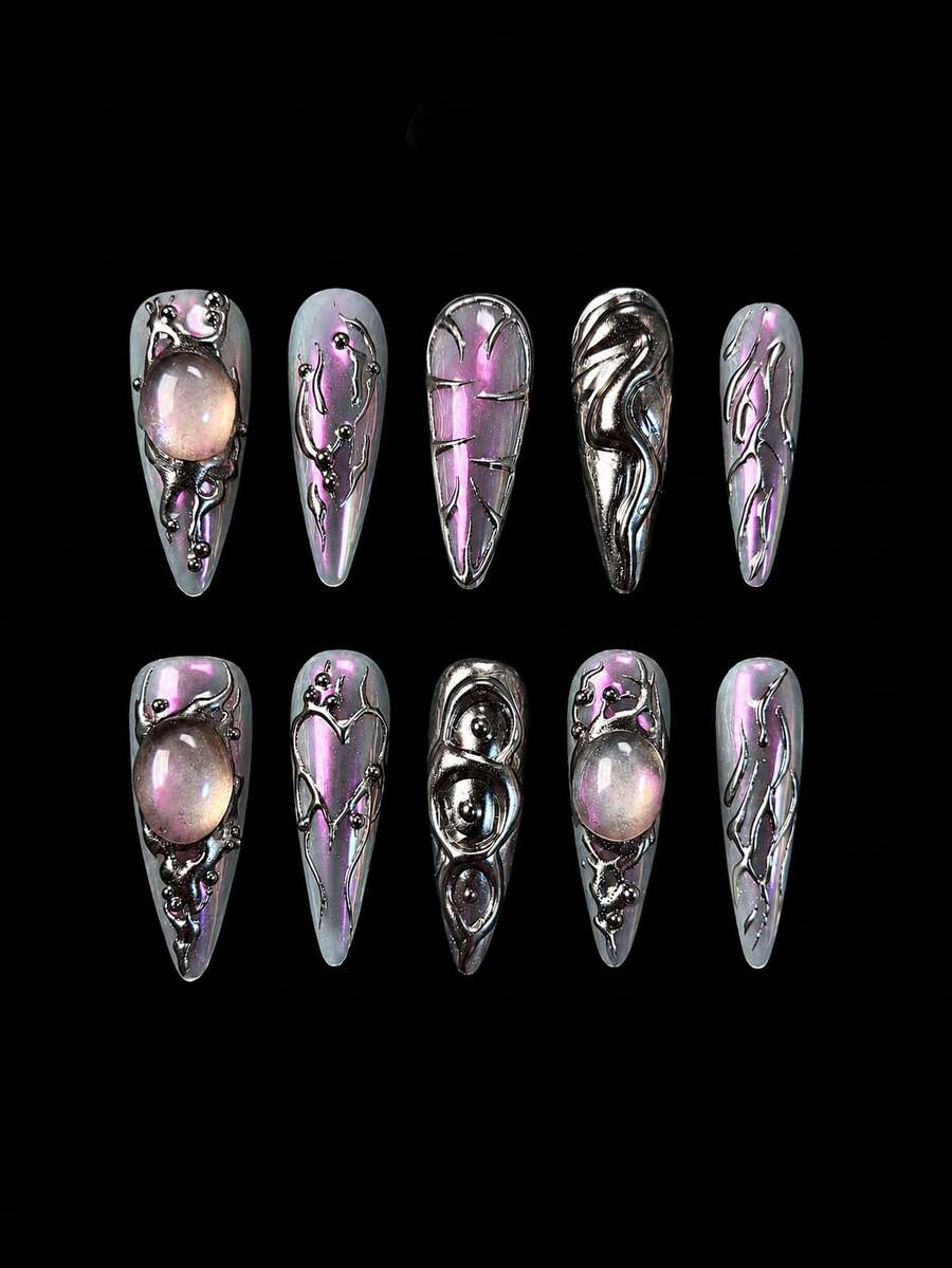 Ten-Piece Handmade Nail Art Set, Nail Art, Retro Nail Art, Handmade Nail Art, False Nails, Handmade Nail Art, Summer Nail Art, Halloween Nail Art, Reusable False Nails, Women's Gift, Suitable For Girls And Ladies To Wear To Parties And Everyday Life.