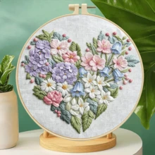 3款3D浮雕花卉手工刺繡全套材料包，森系花束/愛心/蝴蝶/圖案印花附圓形刺繡框，零基礎初學者DIY刺繡，牆面軟裝飾，節日紀念創意手工禮物 - 多色 - 查看 5