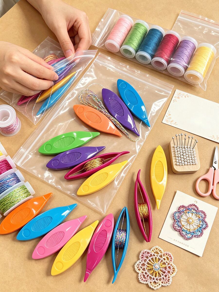 9-Color Set Small Plastic Eyelet Shuttles, Portable Lace Weaving Tool. Suitable For Handmade Embroidery And Weaving Enthusiasts, Can Make Woven Bracelets, Earrings And Other Fashion Accessories, Also Can Weave Placemats And Other Decorations, Practical Needlework Craft Supplies - Phoenix Eye Shuttle - View 1