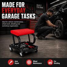 Rolling Mechanic Stool With Wheels, Padded Garage Seat, Tool Tray, 150 Lbs - Red - View 1