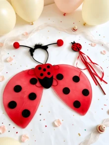3pcs/1pc Halloween Adult Women Christmas Carnival Party Performance Red & Black Polka Dot Cute Ladybug Wings Costume Set/Single Piece - Red - View 5