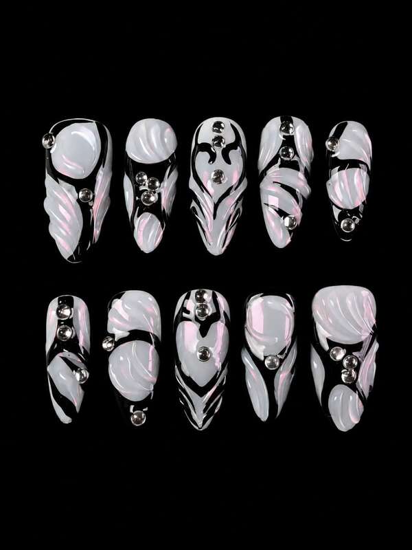 Ten-Piece Handmade Nail Art Set, Nail Art, Retro Nail Art, Handmade Nail Art, False Nails, Handmade Nail Art, Summer Nail Art, Halloween Nails, Reusable False Nails, Women's Gift, Suitable For Girls And Ladies To Wear To Parties And Everyday Life.