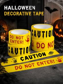 10pcs Creepy Halloween Warning Tape With Bloody Handprint - , Weatherproof Warning Sign For Haunted House Decorations, Creepy Mood Enhancer,Creative And Stylish Halloween Decorations To Enhance The Festive Atmosphere,Halloween Scene Decoration Gift - Multicolor - View 3
