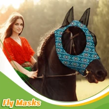 Milk Pattern UV Protection Anti-Insect Elastic Soft Comfortable Mesh Horse Face Mask Breathable Fabric Soft Mesh (M Size, L Size) - Smoky Blue Print - View 5