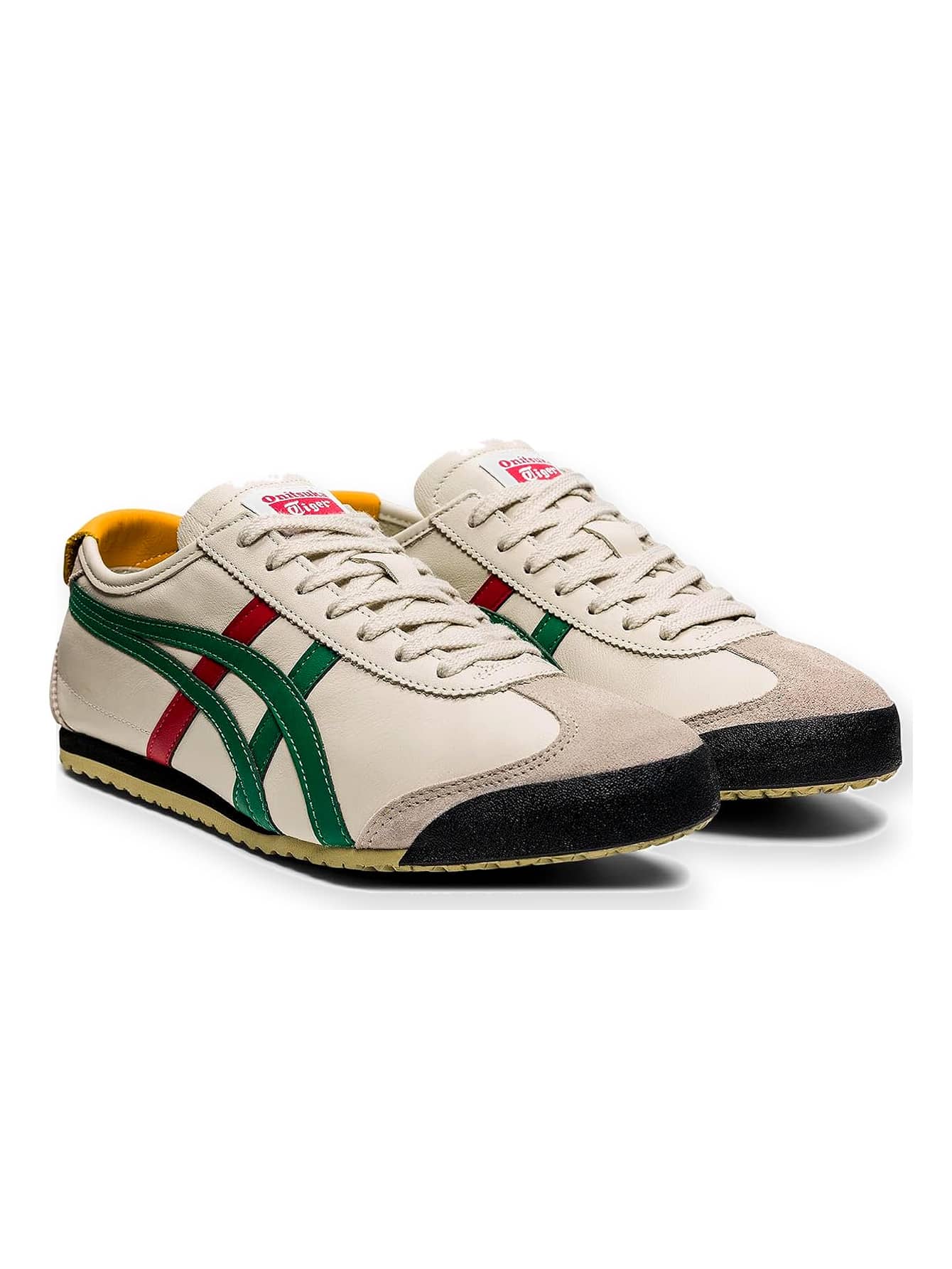 ASICS Onitsuka Tiger Mexico 66 米色綠紅條紋復古運動鞋 中性日常走路訓練鞋 - 香檳色 - 查看 1