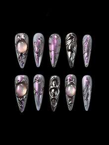 Ten-Piece Handmade Nail Art Set, Nail Art, Retro Nail Art, Handmade Nail Art, False Nails, Handmade Nail Art, Summer Nail Art, Halloween Nail Art, Reusable False Nails, Women's Gift, Suitable For Girls And Ladies To Wear To Parties And Everyday Life. - Multicolor - View 13