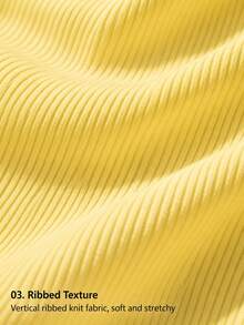Women's Ruffle Trim Ribbed Knit Tank Top, Round Neck Sleeveless Slim Fit, Elegant Casual Y2K Street Style Summer Outerwear Top Yellow - Yellow - View 10