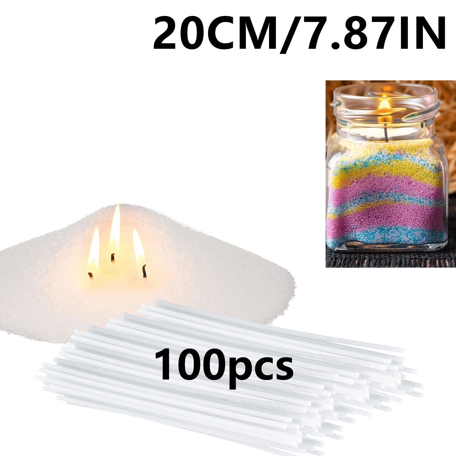 100pcs Sand Wax Candles 20cm/7.87in Candle Wicks, Specially For Making Sand Candles, Pearl Candles, Low Smoke Candle Wicks, Suitable For DIY Candle Making - Pure LED Wick - View 1