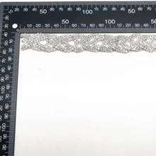 1/10碼亮面水晶編織緞帶，鑲嵌水鑽與銀色鏈條，適用於新娘婚紗鞋飾裝配件 - A - 查看 3