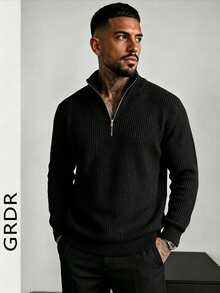 GRDR Men's Casual Long Sleeve Zip-Up Cardigan Sweater, Versatile Everyday Wear Knit Sweater - Black - View 3