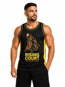Men's Sports Tank Top For Sports Activities And Casual Use - Black and Yellow - View 2