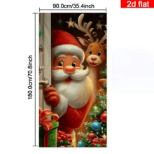 2D Flat Santa Claus & Reindeer Door Curtain, Cartoon Style Santa And Reindeer Peeking From Behind The Door, With Christmas Tree & Gift Elements, Warm Light Background, Durable Polyester, No Power Required, Suitable For Christmas Party Decoration, Can Be Used For Indoor/Outdoor Wall, Door & Window Decoration, Holiday Atmosphere Arrangement, Home, Mall, Studio, Outdoor Scene Universal, Polyester Material, No Power Required - A - View 7