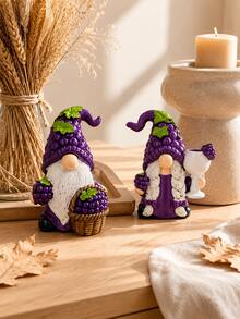 Autumn Harvest Gnome Figurine, Thanksgiving Grape Resin Statue, Autumn Home Decor, Miniature Shelf Ornament, Tiered Tray Coffee Bar Countertop Display, Seasonal Harvest Display - Selected Items - View 8