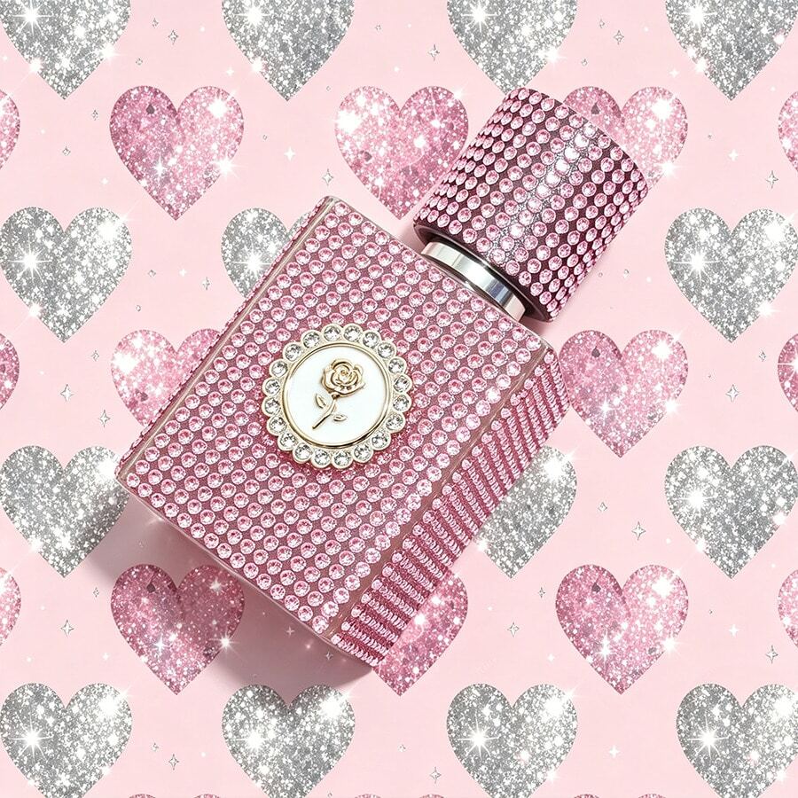 1PC 1.01oz Pink Gold Refillable Luxury Rhinestone Spray Bottle, Glass Perfume Container, Glass Perfume Atomizer, Travel Perfume Bottle, Suitable For Toner, Perfume, Shopping, Travel, Party, Daily Use - Multicolor - View 1
