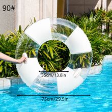 Inflatable Swimming Ring With Handle, Adult Pool Float Ring, Striped Swimming Ring, Suitable For Teenagers And Children, Summer Beach Party - White - View 8