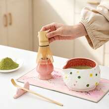 1/5/7pcs Japanese Matcha Ceremony Set, Colorful Polka Dot Ceramic Matcha Bowl With Spout, Complete Matcha Kit With Bamboo Whisk, Chashaku, Whisk Holder, Tea Sifter & Tea Mat, Cute Matcha Tools Gift Box For Tea Lovers - Multicolor - View 4