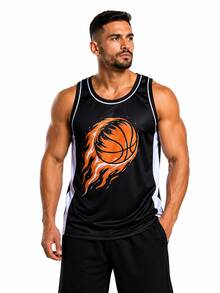 Men's Sports Tank Top For Sports Activities And Casual Use - Black Ball - View 2