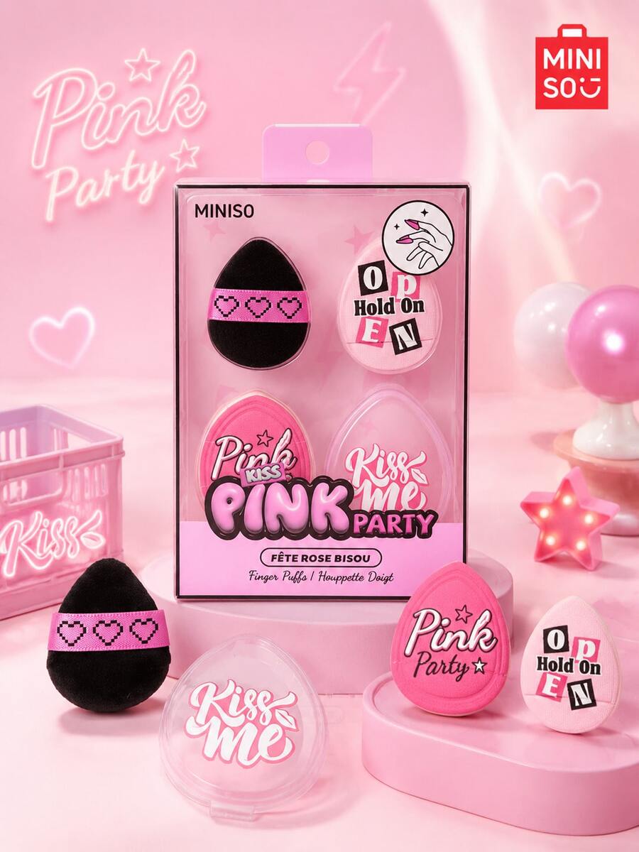 Joint Name Of MINISO Link Party, 3 Piecescosmetic Bag Set, With Protective Case - Non Slip PU Leather, Used For Powder And Concealer, Portable And Lovely Gift,Giveaways,Travel,Cheap Stuff,Travel Essential - Pink - View 1