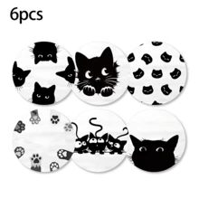 6pcs, Cat Pattern Printed Diatomaceous Earth Coasters, Absorbent Drink Coasters, Coffee Cup Coasters, Mug Coasters, Tea Cup Coasters, Desktop Protection Pads, Suitable For Dining Table, Coffee Table, Bar Counter And Office Desk Decoration - Multicolor - View 13
