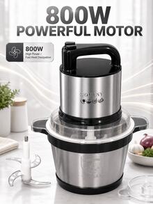 SOKANY 800W 4L Electric Meat Grinder, 220-240V Multifunctional Food Chopper, Stainless Steel Bowl, Dual-Layer 4-Blade, 2-Speed Control, Easy To Clean, Suitable For Meat, Vegetables, Garlic, Home Kitchen - Black - View 2