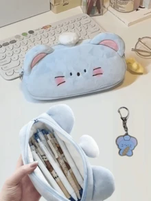 Ins Pink Pig Pencil Case, Cute Plush Makeup Bag, Large Capacity Stationery Storage Bag For Students - Little Mouse - View 9