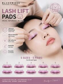 BLACKWINGS Bear Design L-Curve Lash Lift Pads Purple 5 Pairs Self-Adhesive Silicone Reusable Washable Elastic Salon DIY Eyelash Perm - Mauve Purple - View 7